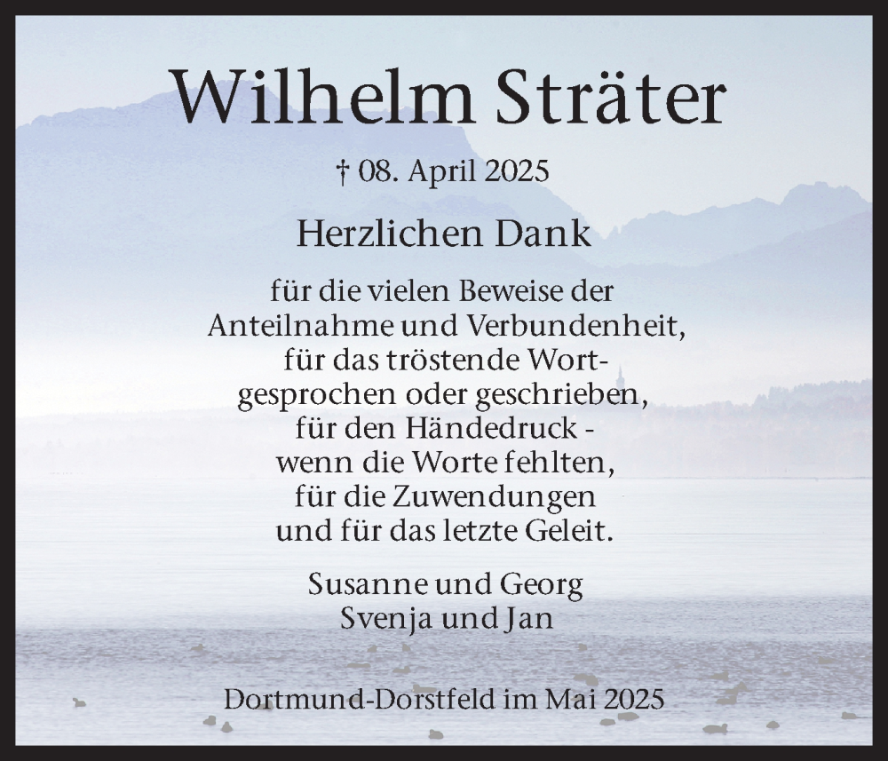  Traueranzeige für Wilhelm Sträter vom 24.05.2025 aus Ruhr Nachrichten