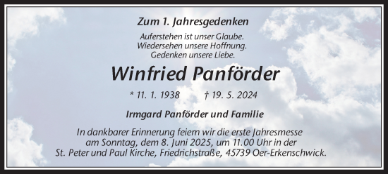 Traueranzeige von Winfried Panförder von Trauer Vest