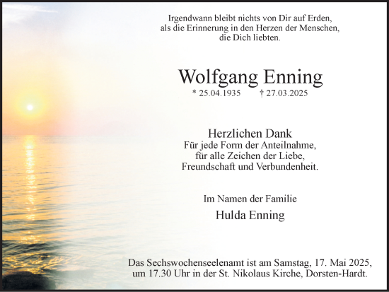 Traueranzeige von Wolfgang Enning von Ruhr Nachrichten und Dorstener Zeitung