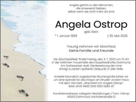 Traueranzeige von Angela Ostrop von Ruhr Nachrichten