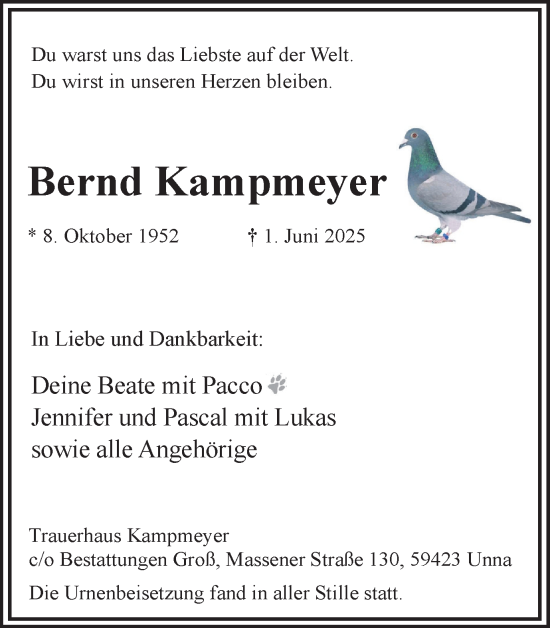 Traueranzeige von Bernd Kampmeyer von Hellweger Anzeiger