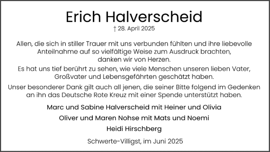 Traueranzeige von Erich Halverscheid von Ruhr Nachrichten