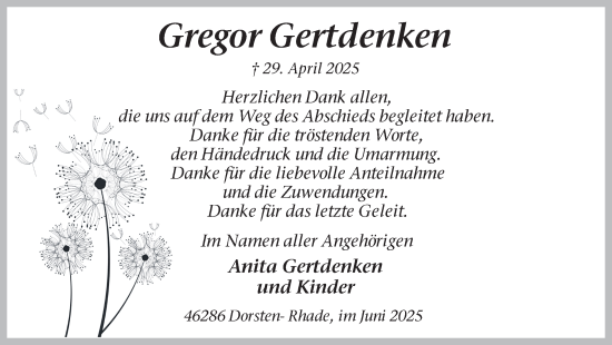 Traueranzeige von Gregor Gertdenken von Ruhr Nachrichten und Dorstener Zeitung