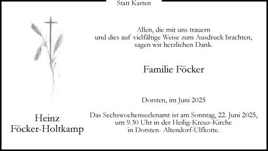 Traueranzeige von Heinz Föcker-Holtkamp von Ruhr Nachrichten und Dorstener Zeitung
