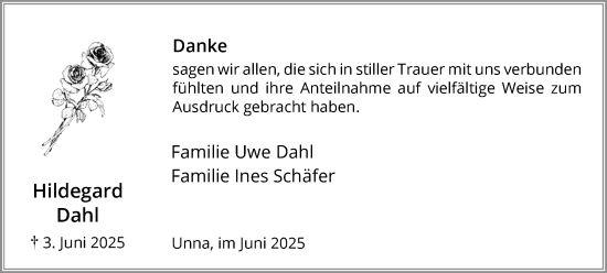Traueranzeige von Hildegard Dahl von Hellweger Anzeiger
