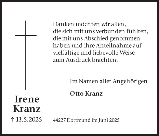 Traueranzeige von Irene Kranz von Ruhr Nachrichten