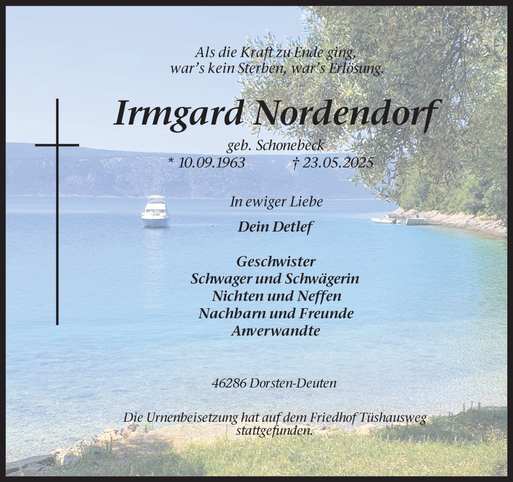  Traueranzeige für Irmgard Nordendorf vom 07.06.2025 aus Ruhr Nachrichten und Dorstener Zeitung