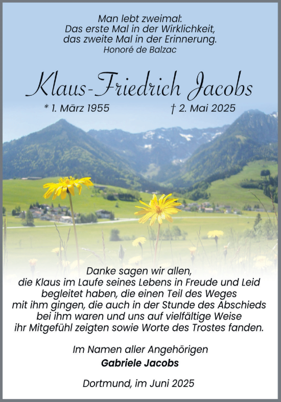 Traueranzeige von Klaus-Friedrich Jacobs von Ruhr Nachrichten