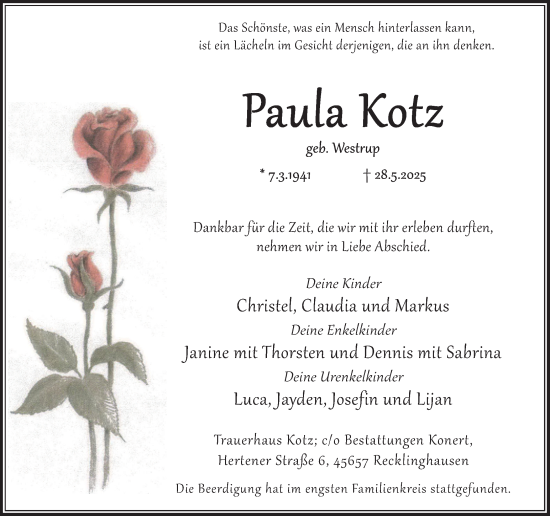Traueranzeige von Paula Kotz von Trauer Vest