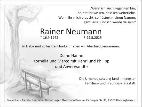 Traueranzeige von Rainer Neumann von Trauer Vest