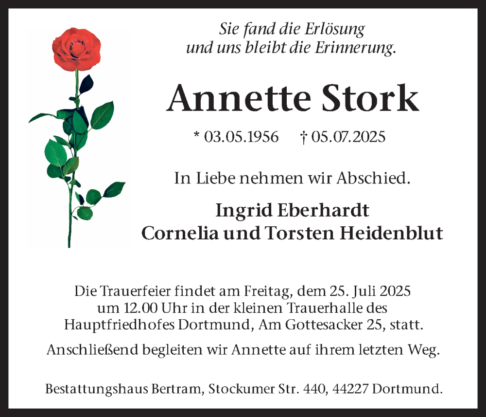  Traueranzeige für Annette Stork vom 19.07.2025 aus Ruhr Nachrichten