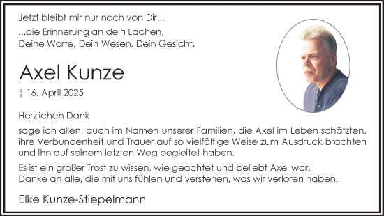 Traueranzeige von Axel Kunze von Hellweger Anzeiger