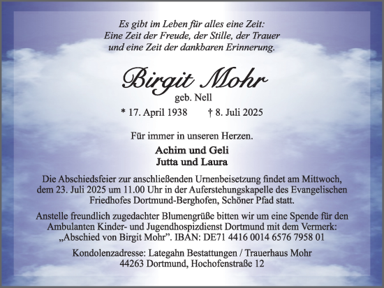 Traueranzeige von Birgit Mohr von Ruhr Nachrichten
