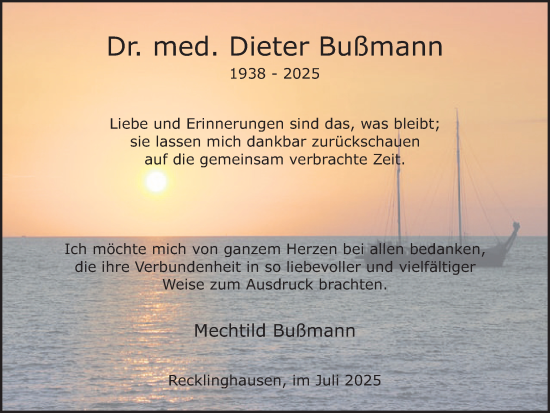 Traueranzeige von Dieter Bußmann von Trauer Vest