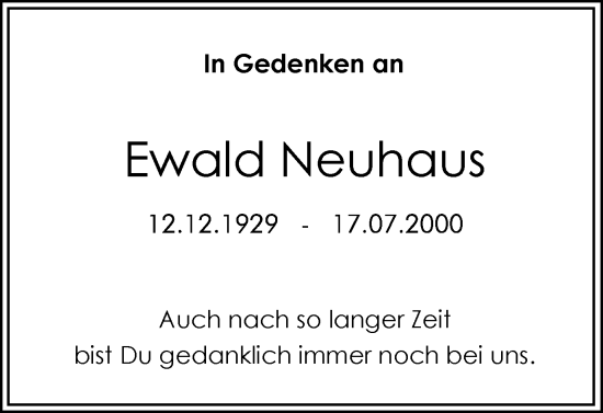 Traueranzeige von Ewald Neuhaus von Ruhr Nachrichten