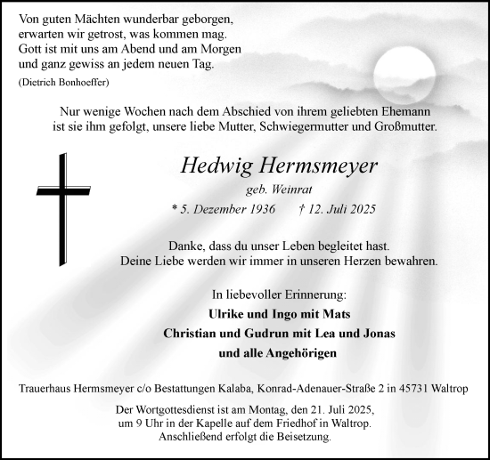 Traueranzeige von Hedwig Hermsmeyer von Trauer Vest