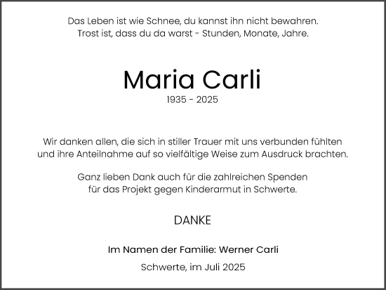 Traueranzeige von Maria Carli von Ruhr Nachrichten