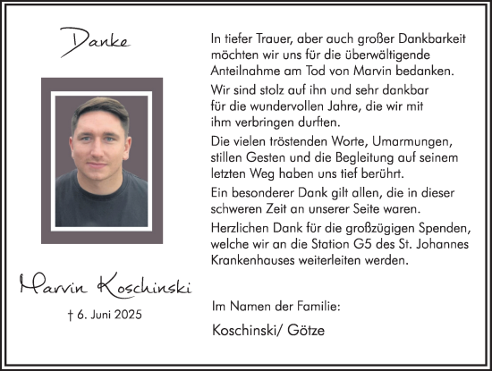 Traueranzeige von Marvin Koschinski von Hellweger Anzeiger