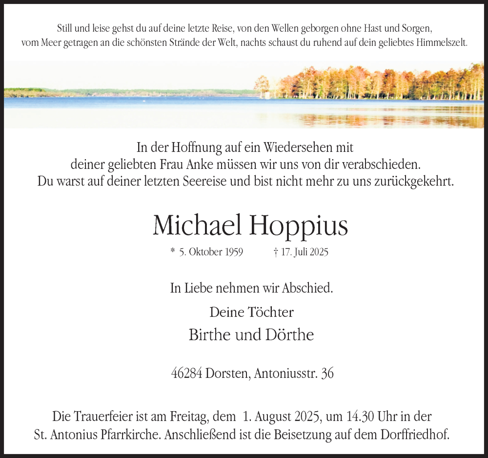  Traueranzeige für Michael Hoppius vom 30.07.2025 aus Ruhr Nachrichten und Dorstener Zeitung