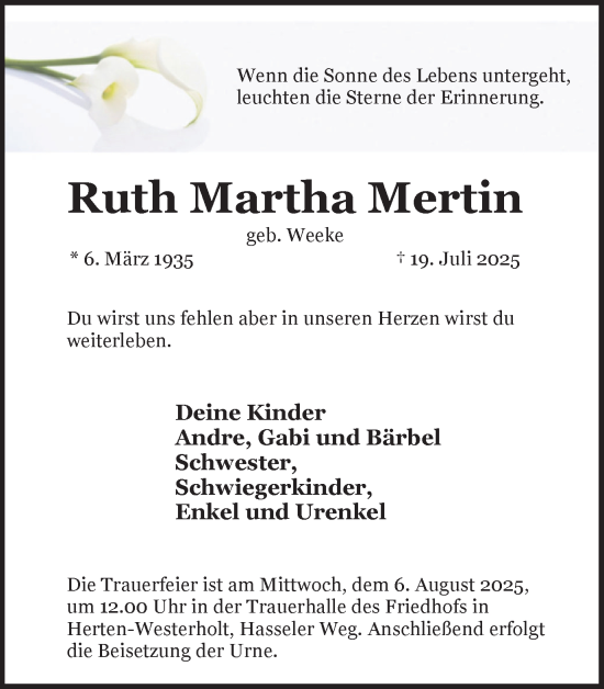 Traueranzeige von Ruth Martha Mertin von Trauer Vest