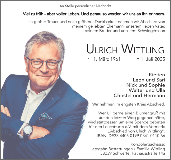 Traueranzeige von Ulrich Wittling von Ruhr Nachrichten