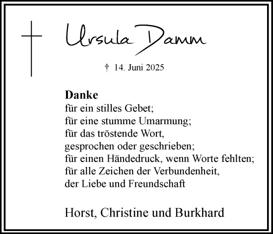 Traueranzeige von Ursula Damm von Hellweger Anzeiger