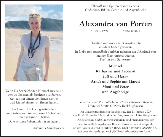 Traueranzeige von Alexandra van Porten von Trauer Vest