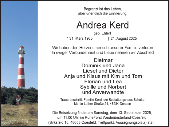Traueranzeige von Andrea Kerd von Ruhr Nachrichten und Dorstener Zeitung