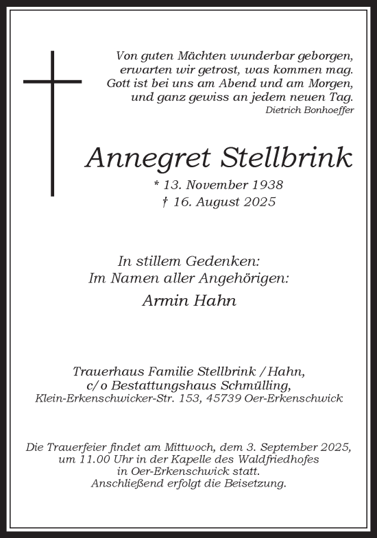 Traueranzeige von Annegret Stellbrink von Trauer Vest