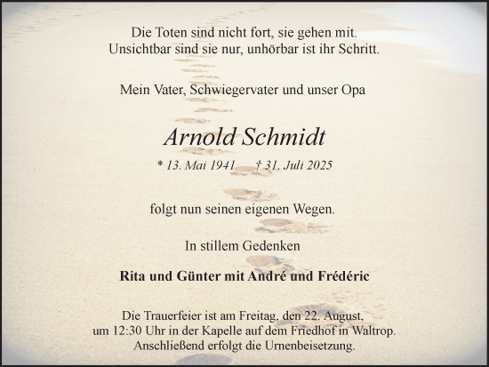 Traueranzeige von Arnold Schmidt von Trauer Vest