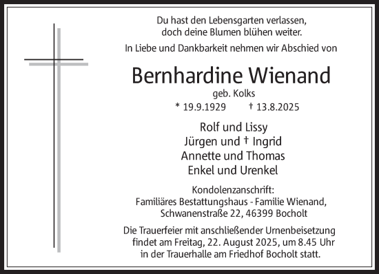 Traueranzeige von Bernhardine Wienand 