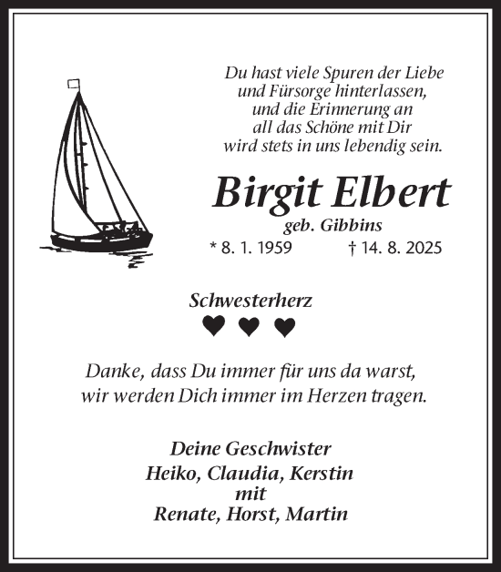 Traueranzeige von Birgit Elbert von Trauer Vest