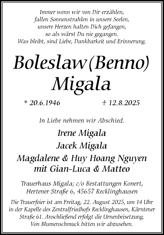 Traueranzeige von Boleslaw Migala von Trauer Vest