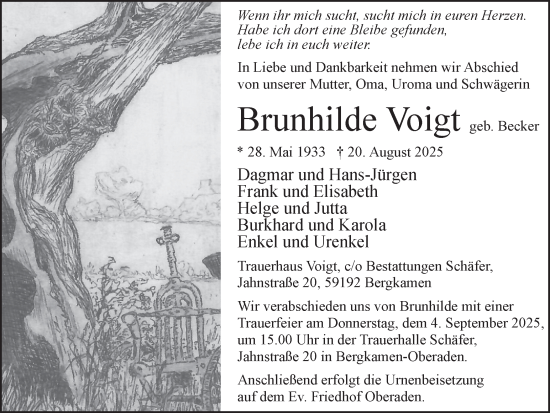 Traueranzeige von Brunhilde Voigt von Hellweger Anzeiger