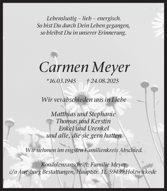 Traueranzeige von Carmen Meyer von Hellweger Anzeiger