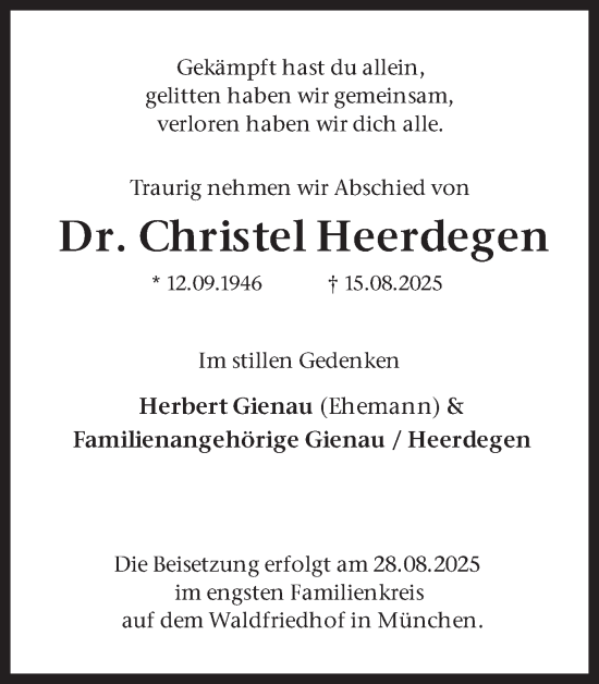 Traueranzeige von Christel Heerdegen von Ruhr Nachrichten und Halterner Zeitung