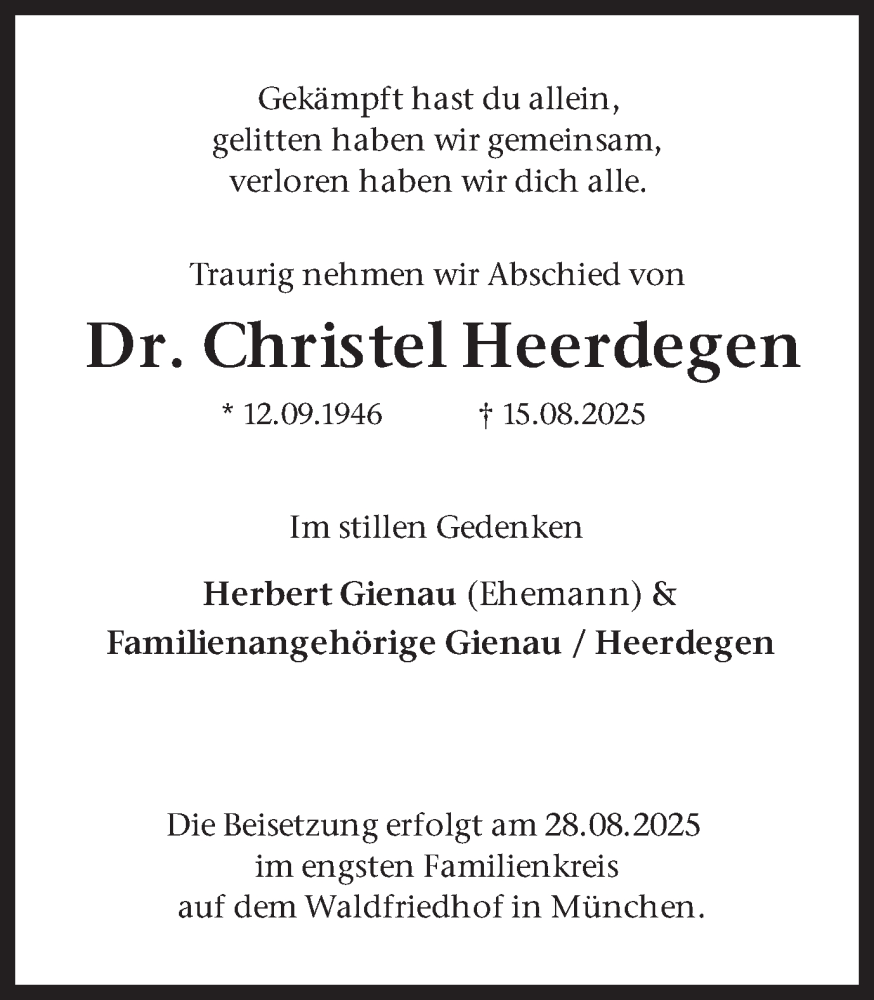  Traueranzeige für Christel Heerdegen vom 23.08.2025 aus Ruhr Nachrichten und Halterner Zeitung