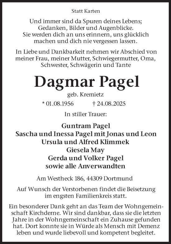 Traueranzeige von Dagmar Pagel von Ruhr Nachrichten