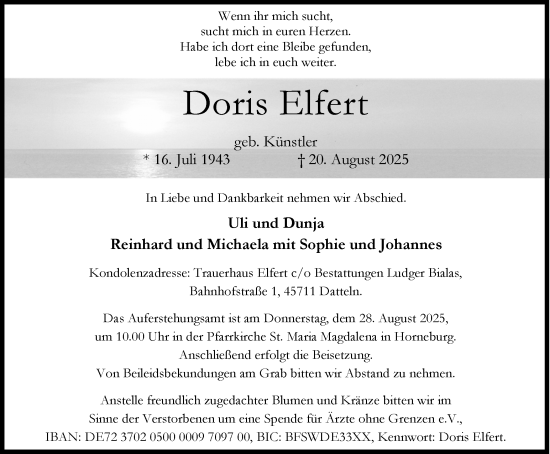 Traueranzeige von Doris Elfert von Trauer Vest