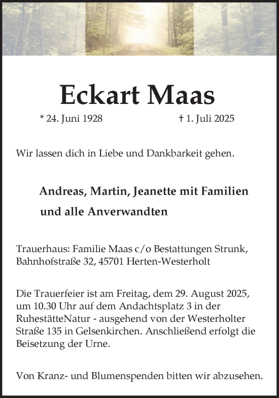 Traueranzeige von Eckart Maas von Trauer Vest