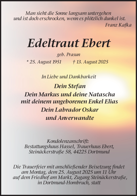 Traueranzeige von Edeltraut Ebert von Ruhr Nachrichten