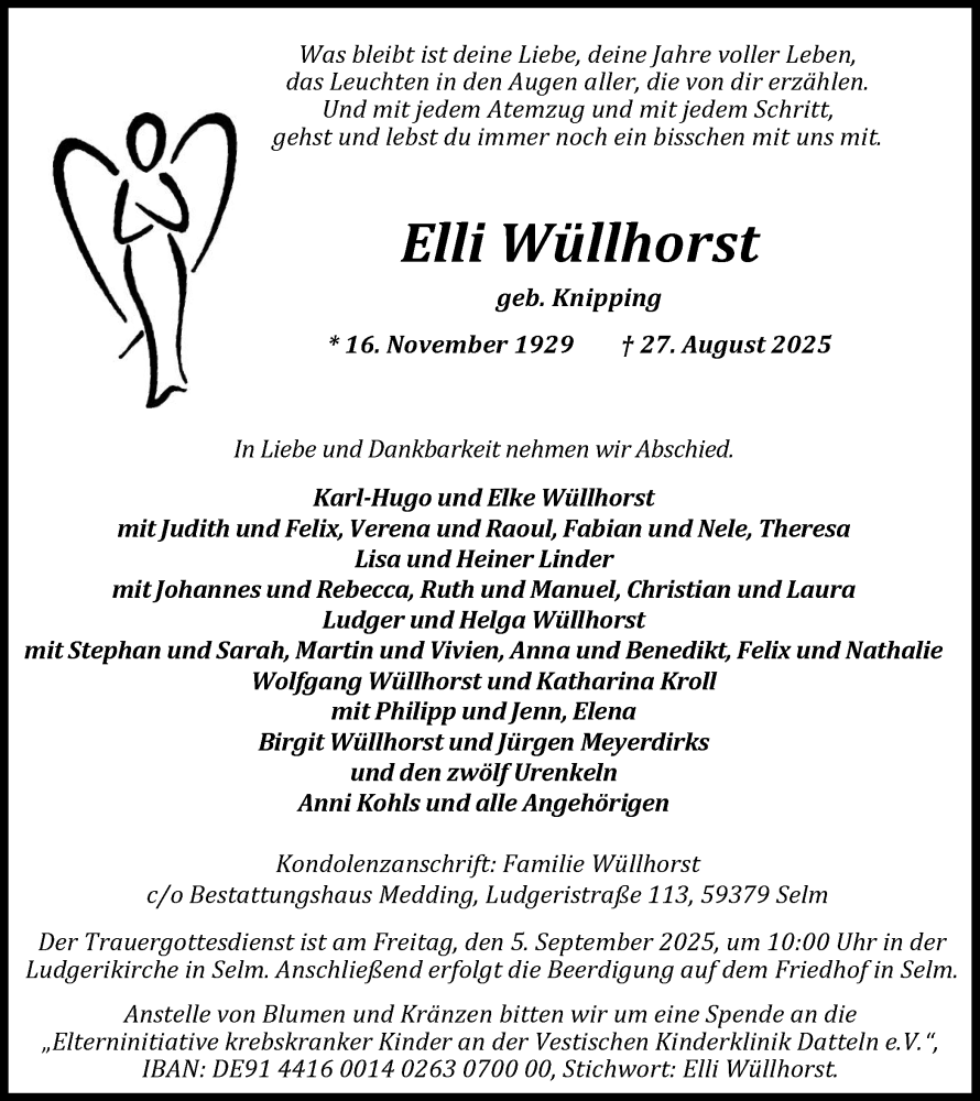  Traueranzeige für Elli Wüllhorst vom 30.08.2025 aus Ruhr Nachrichten
