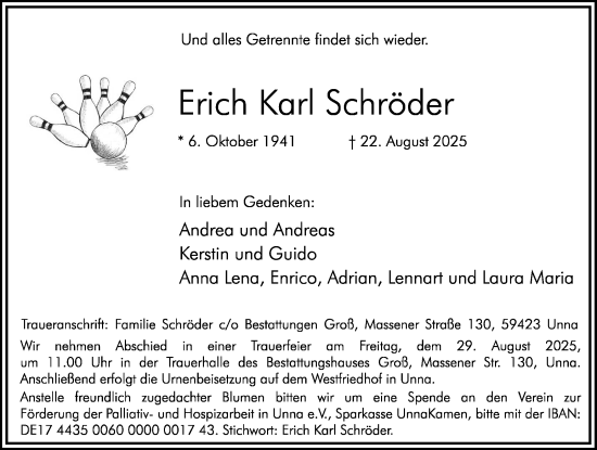 Traueranzeige von Erich Karl Schröder von Hellweger Anzeiger