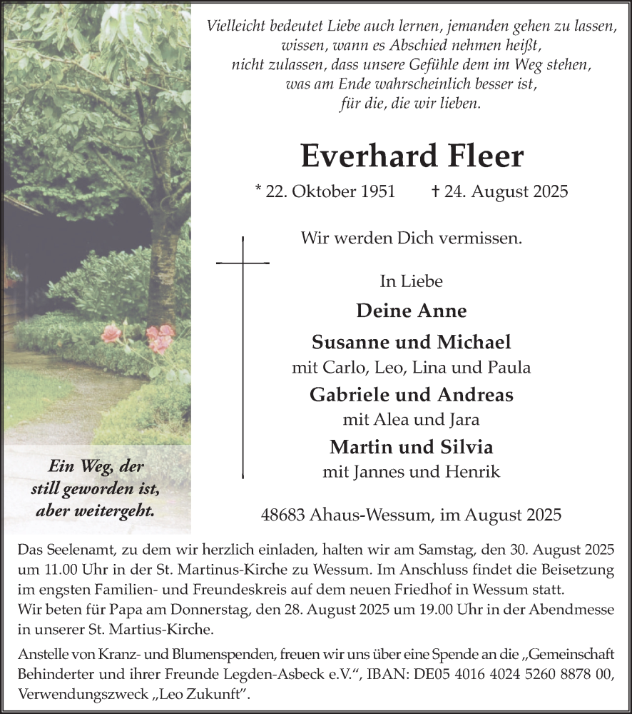  Traueranzeige für Everhard Fleer vom 27.08.2025 aus Münsterland Zeitung