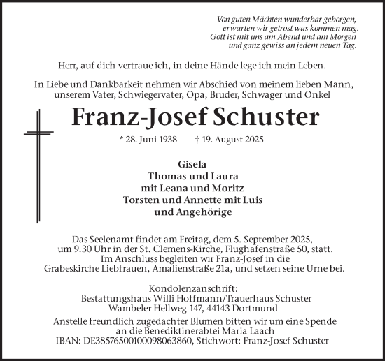 Traueranzeige von Franz-Josef Schuster von Ruhr Nachrichten