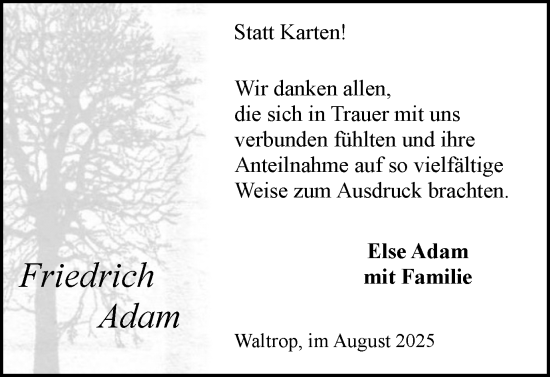 Traueranzeige von Friedrich Adam von Trauer Vest