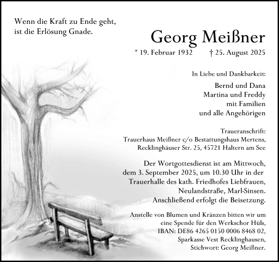 Traueranzeige von Georg Meißner von Ruhr Nachrichten und Halterner Zeitung