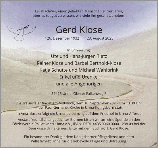 Traueranzeige von Gerd Klose von Hellweger Anzeiger