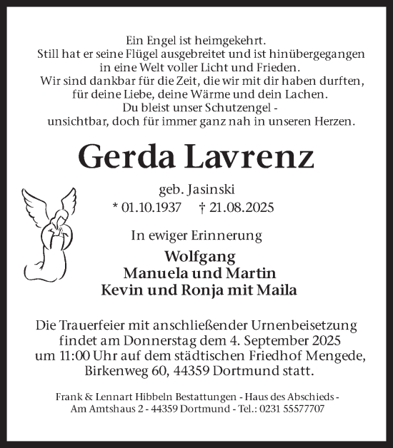 Traueranzeige von Gerda Lavrenz von Ruhr Nachrichten