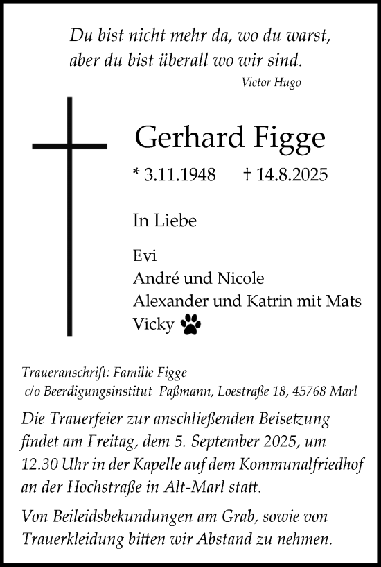 Traueranzeige von Gerhard Figge von Trauer Vest